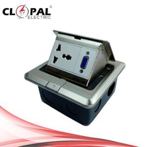 Clopal Silver Square Pop-Up Floor Multi + VGA Socket With Box