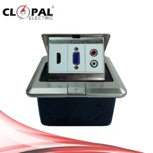Clopal Silver Square Pop-Up Floor AV + VGA + HDMI Socket With Box