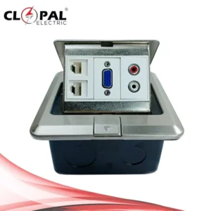 Clopal Silver Square Pop-Up Floor AV + VGA + Telephone + Internet Socket With Box