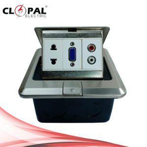 Clopal Silver Square Pop-Up Floor AV + VGA + 2 Pin Socket With Box