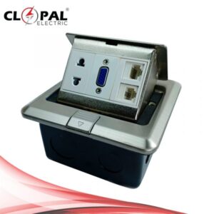 Clopal Silver Square Pop-Up Floor Telephone + Internet + VGA + 2 Pin Socket With Box