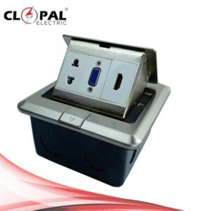 Clopal Silver Square Pop-Up Floor VGA + HDMI + 2 Pin Socket With Box