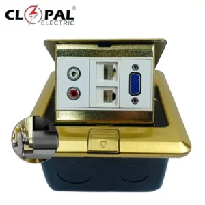 Clopal Golden Square Pop-Up Floor VGA + Telephone + Internet + AV Socket With Box