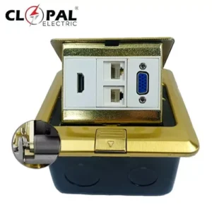 Clopal Golden Square Pop-Up Floor VGA + Telephone + Internet + HDMI Socket With Box