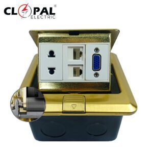 Clopal Golden Square Pop-Up Floor VGA + Telephone + Internet + 2 Pin Socket With Box