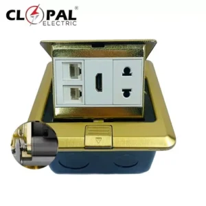 Clopal Golden Square Pop-Up Floor HDMI + Telephone + Internet + 2 Pin Socket With Box