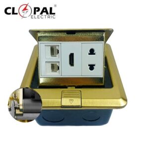 Clopal Silver Square Pop-Up Floor Telephone + Internet + HDMI + 2 Pin Socket With Box