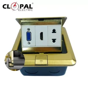Clopal Golden Square Pop-Up Floor HDMI + VGA + 2 Pin Socket With Box