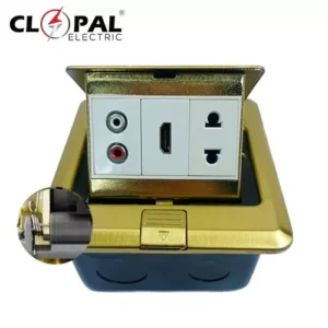 Clopal Golden Square Pop-Up Floor HDMI + AV + 2 Pin Socket With Box