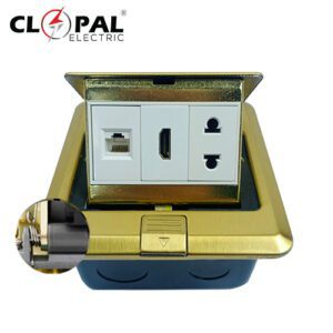 Clopal Golden Square Pop-Up Floor HDMI + Internet + 2 Pin Socket With Box