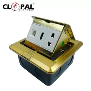 Clopal Golden Square Pop-Up Floor HDMI + Telephone + 2 Pin Socket With Box