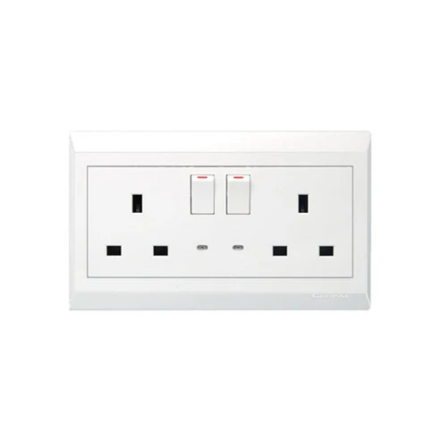 Clopal Pure White Series Double 13A Flat BS Socket Premium Quality 1 Clopal Pure White Series double 13A flat BS socket with dual switches for home and office use