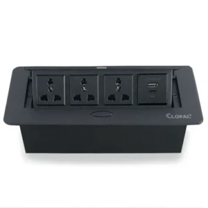Technology Box, 3 Multi Sockets & 1 USB Charging Conference Table Connectivity Hydraulic Pop Up Power Center Box - Silver & Black Color | Best quality floor boxes at the best price in Pakistan.