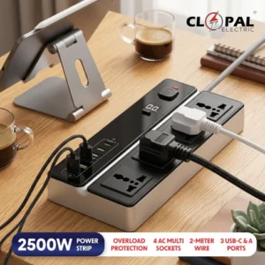 Clopal 24H Timer Extension 2500W Power Strip with 4 AC Sockets, 3 USB-C & 3 USB-A – 2M Wire | Overload Protection | Buy Extension Sockets Online At Best Price in Pakistan.
