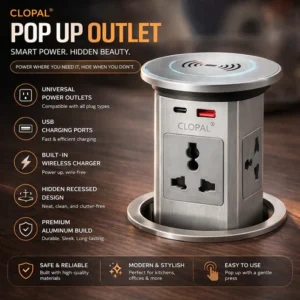 Clopal Electric pop up countertop outlet with wireless charger and usb ports | Arfa Trading